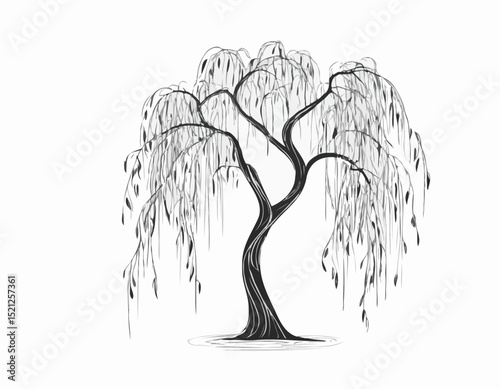 Stylized Line Art of Weeping Willow