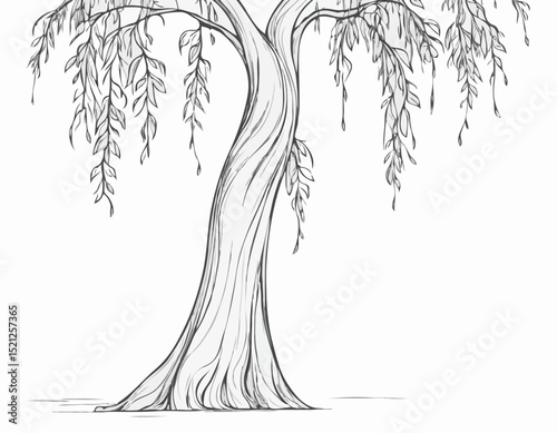 Stylized Line Art of Weeping Willow