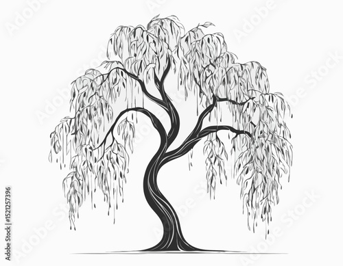 Stylized Line Art of Weeping Willow