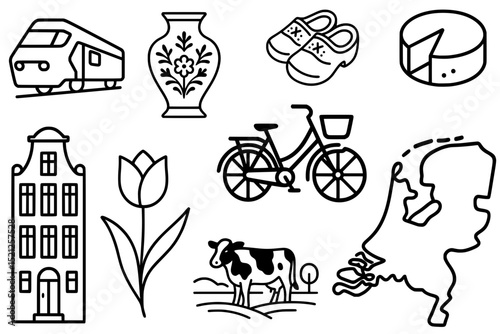 Traditional Dutch Culture Vector Icon Set