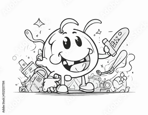 Playful Graffiti Line Art Character Design with Exaggerated Features and Bold Outlines, Perfect for Animation, Children's Books, and Whimsical Illustration Projects.