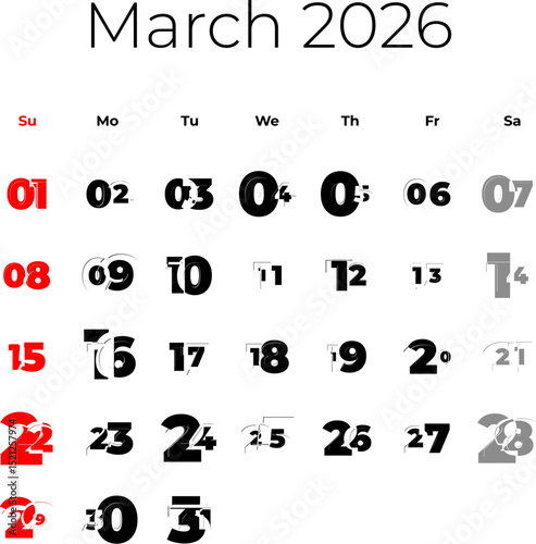 March 2026 calendar for USA vector