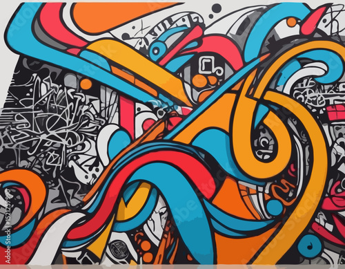 Urban Graffiti Style Abstract Line Art Mural with Bold Colors, Dynamic Shapes, and Street Culture Aesthetic for Modern Wall Decor and Creative Backgrounds.