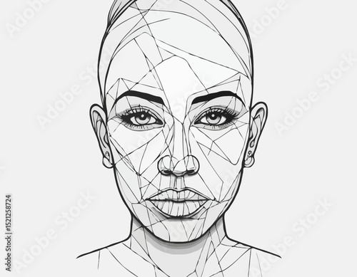 Expressive Black and White Continuous Line Drawing of a Human Face with Graffiti Elements, Exploring Identity and Emotion in Contemporary Street Art Style.