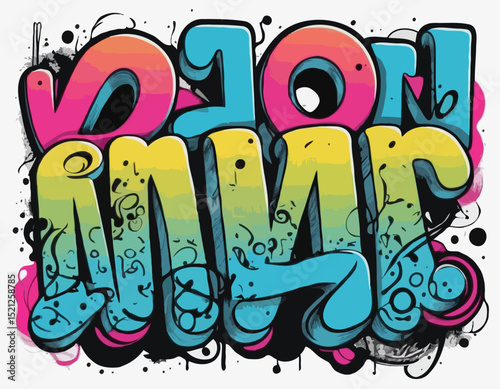 Vibrant Graffiti Tagging Line Art Illustration Featuring Intertwined Letters and Abstract Forms, Ideal for Music Album Covers, Skateboarding Graphics, and Youth Culture Design.
