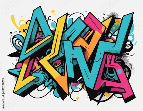 Vibrant Graffiti Tagging Line Art Illustration Featuring Intertwined Letters and Abstract Forms, Ideal for Music Album Covers, Skateboarding Graphics, and Youth Culture Design.