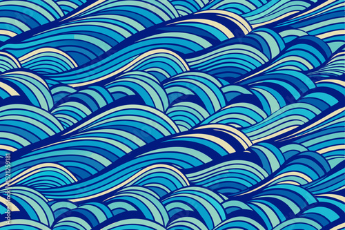 seamless ocean wave pattern with abstract blue water lines for marine and aquatic design themes