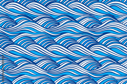 seamless ocean wave pattern with abstract blue water lines for marine and aquatic design themes