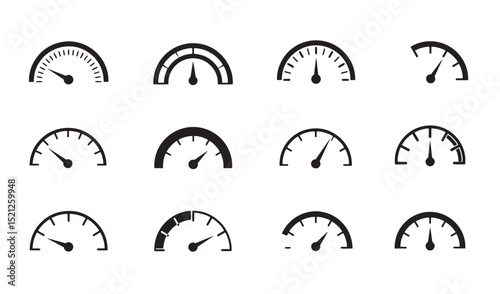 Collection of speedometer silhouette designs showing various levels of measurement for concepts