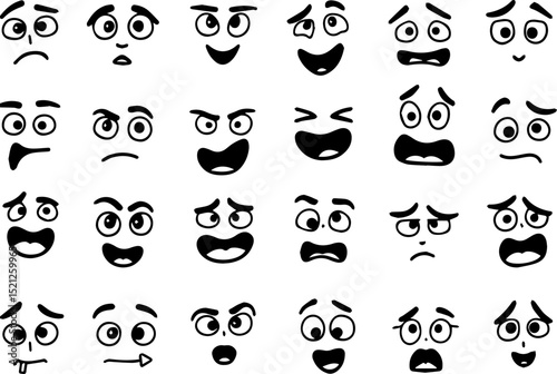Cartoon retro faces. Vintage emotional face with mascot characters funny faces , eyes and mouths elements