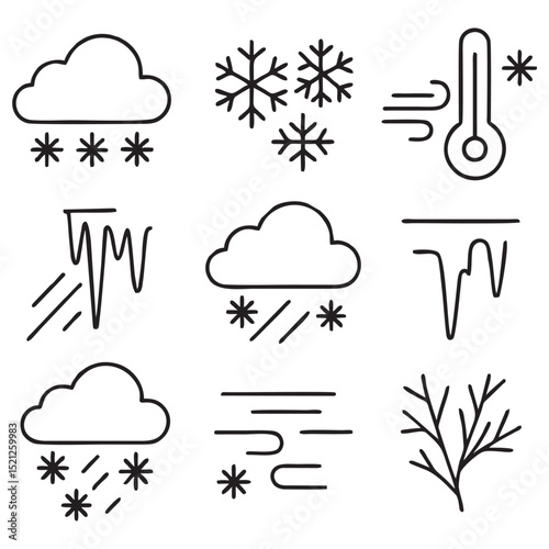 Snowy Weather Pattern Icons – Black and White Vector