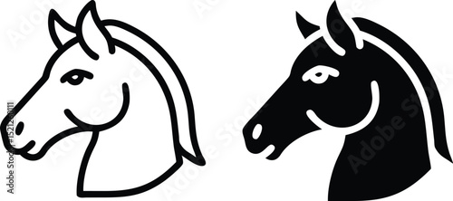 Minimalist Line Art Horse Head Vector – Monochrome Front View Icon in Clean Stylized Design