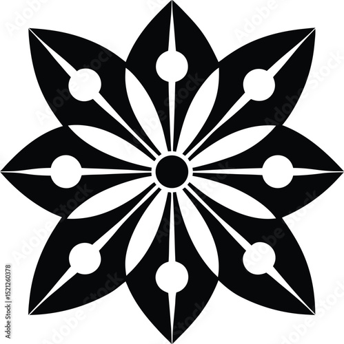Elegant black and white floral mandala vector graphic with geometric flower design
