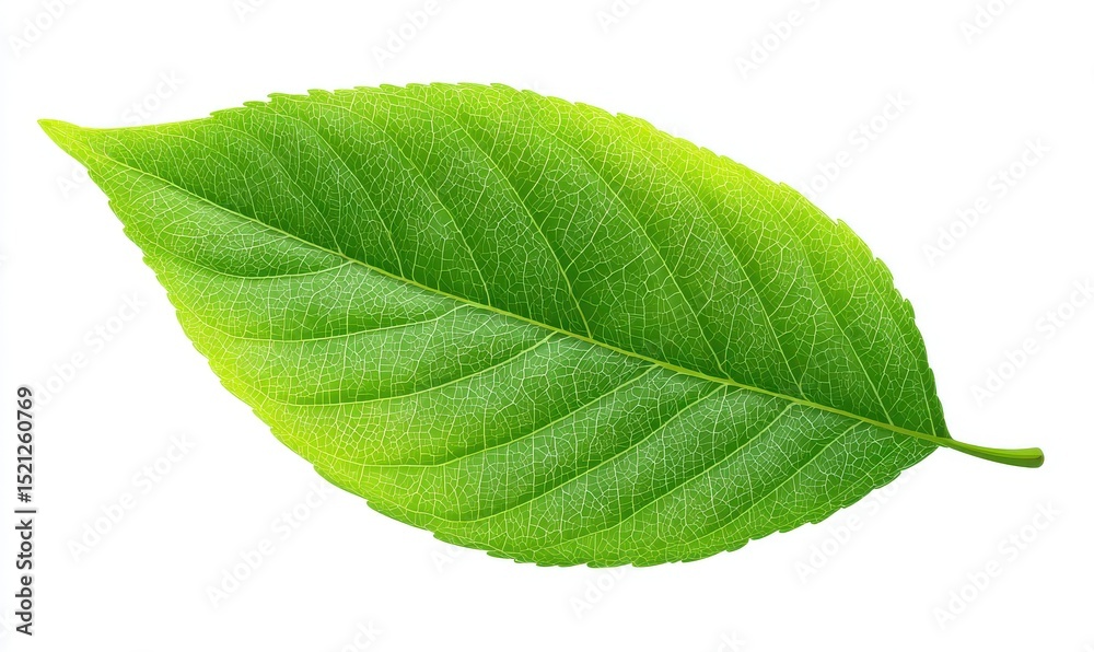 Obraz premium A 4K photo of green leaf isolated on a white background, vector illustration. Close-up shooting, 4K, ultra-realism, high detail, stock photography, bright soft lighting with.