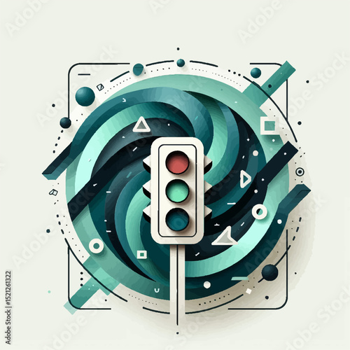 Dynamic Traffic Signal in Swirling Abstract Digital Art Design