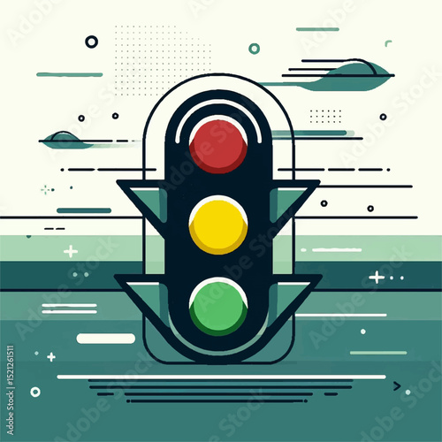 Dynamic Traffic Signal with Yellow Light in Abstract Technological Design