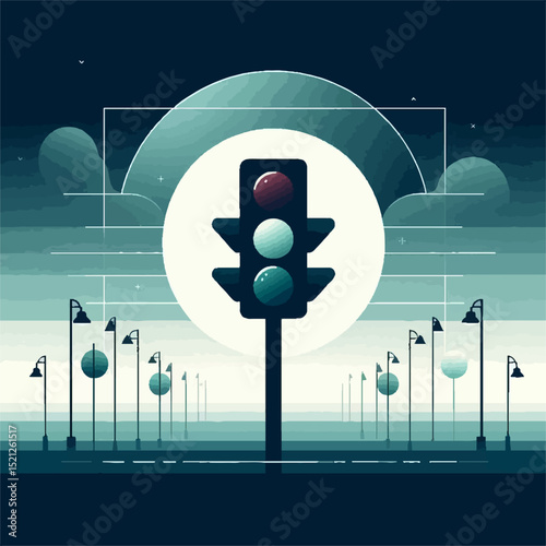 Minimalist Night City Traffic Light in Cool Urban Setting