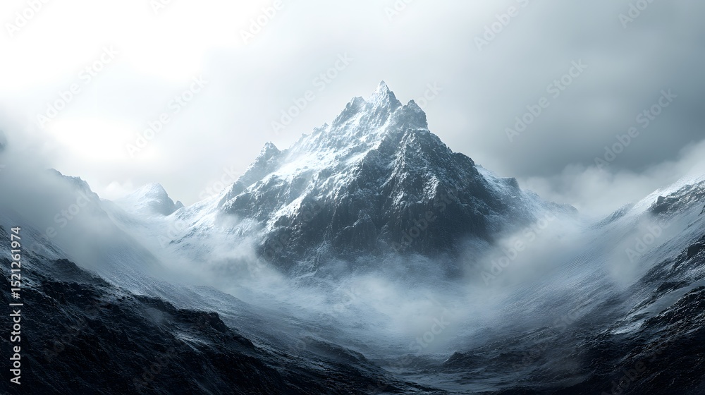 Obraz premium Majestic Snow-Capped Mountain in Mist