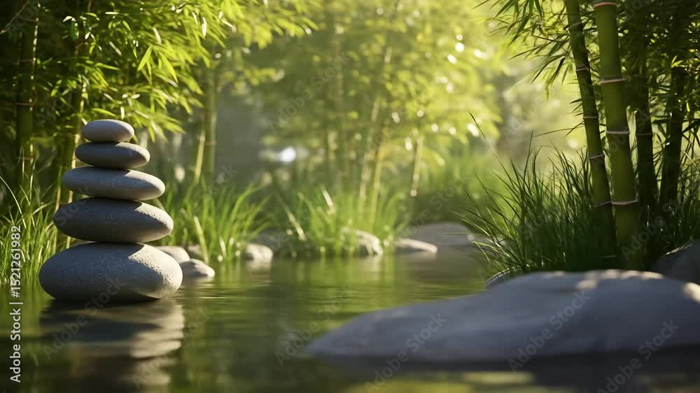 Peaceful Zen Garden Scene With Stones And River Peaceful Zen Garden Scene With Stones And River