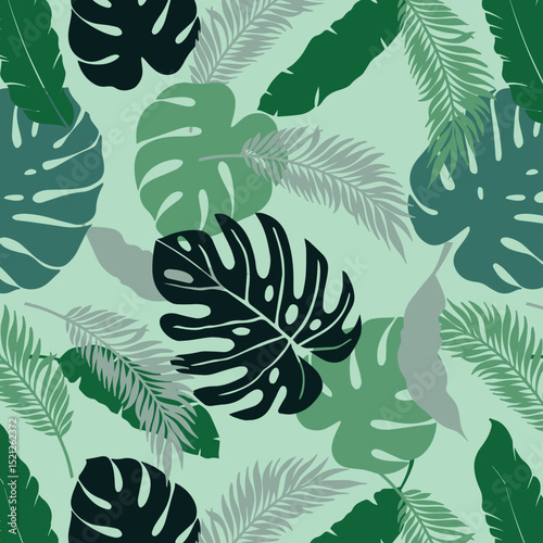 Abstract art tropical leaves background vector. Wallpaper design with watercolor art texture from palm leaves, Jungle leaves, monstera leaf, exotic botanical floral pattern.