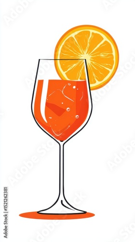 A 4K photo of minimal Icon with clear outline of fresh cocktail aperol spritz Isolated on white background.