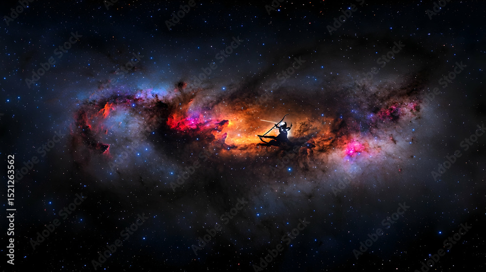 Fototapeta premium Colorful Spiral Galaxy With Stars In Dark Space