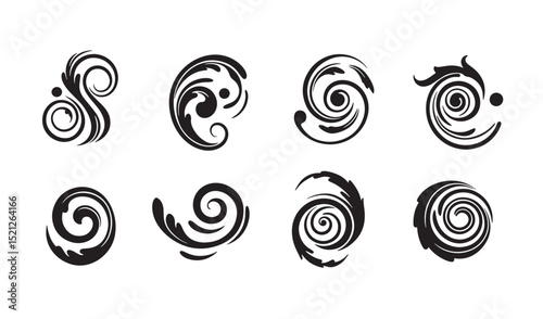 Decorative floral ornament designs in black silhouette for creative graphic design projects