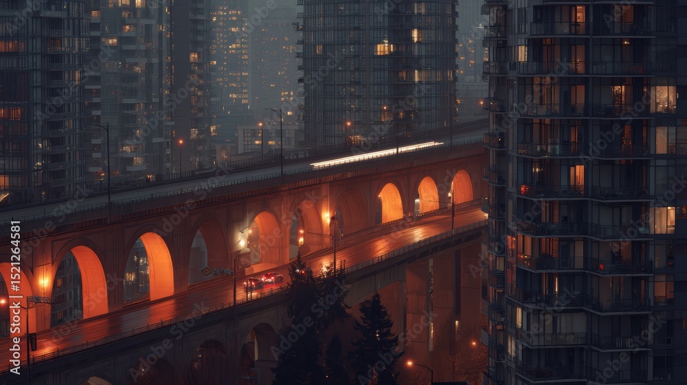 custom made wallpaper toronto digitalartistic professional photo of urban highway with glowing city lights at dusk, perfect lighting, realistic and cinematic style