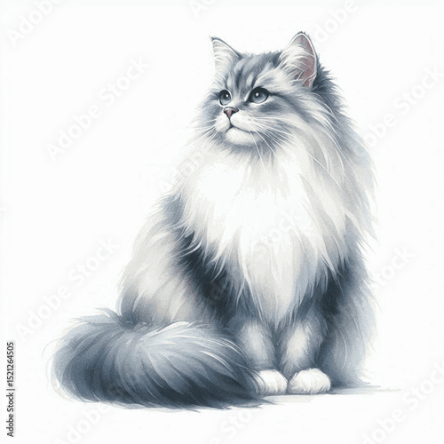 Taiga Floof Flow Cat Siberian isolated watercolor vector illustration svg