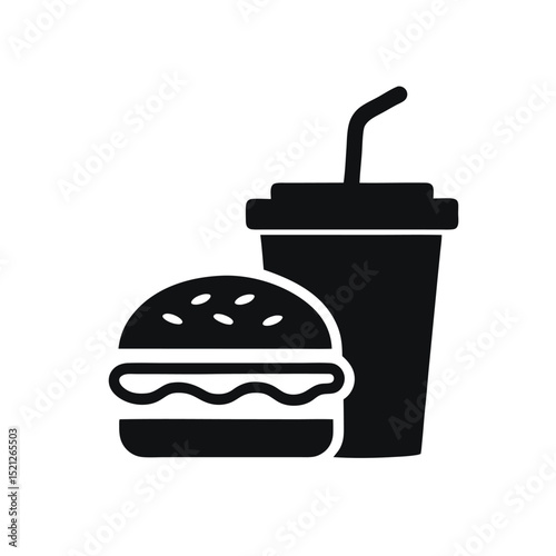 Fast Food Combo Logo Flat Vector.Burger and Drink Icon Vector Design.silhouette design.