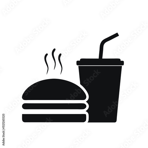 Fast Food Combo Logo Flat Vector.Burger and Drink Icon Vector Design.silhouette design.