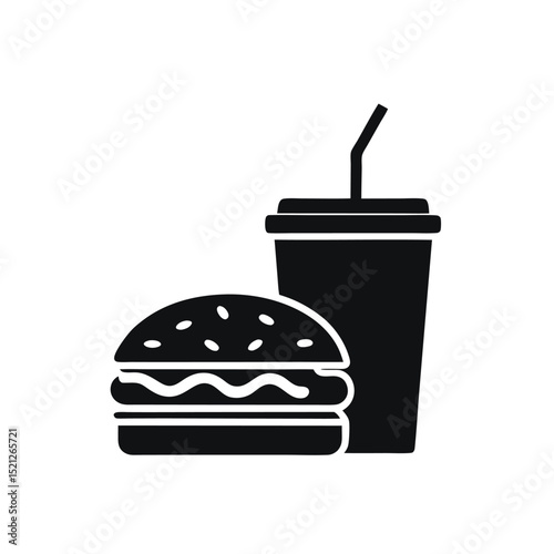 Fast Food Combo Logo Flat Vector.Burger and Drink Icon Vector Design.silhouette design.