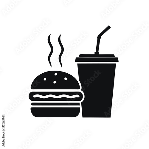 Fast Food Combo Logo Flat Vector.Burger and Drink Icon Vector Design.silhouette design.