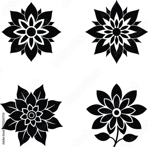 Elegant black floral designs in various styles on a clean white background