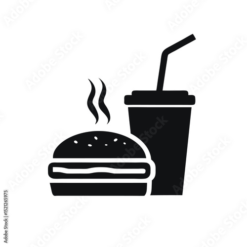 Fast Food Combo Logo Flat Vector.Burger and Drink Icon Vector Design.silhouette design.
