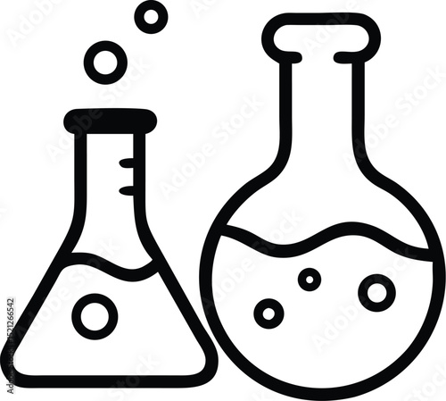 Science lab beakers and flasks experiment chemistry research equipment outline vector graphic icon