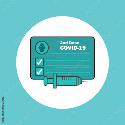 Vaccination record card with syringe medical icon 