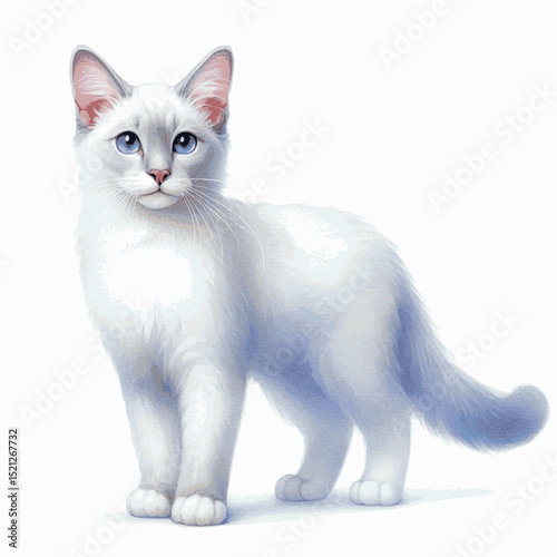 White Gem Glow Cat Khao Manee isolated watercolor vector illustration svg