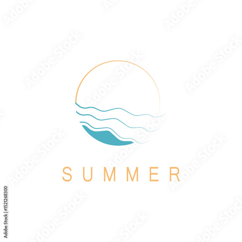 summer beach with palm tree and sunset logo design inspiration