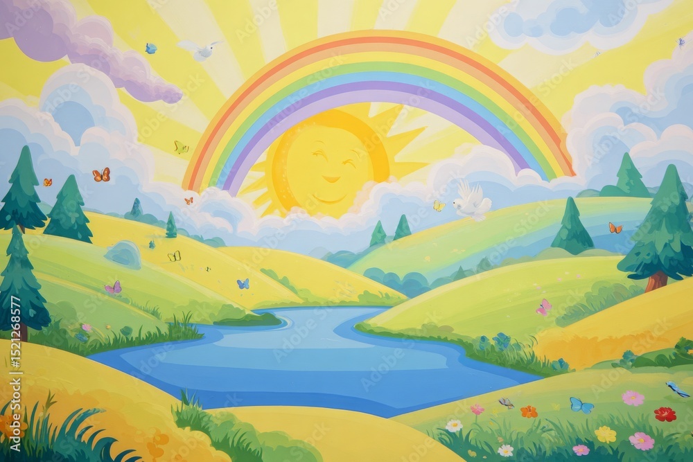 Fototapeta premium A kindergarten mural painting of a beautiful scenery.