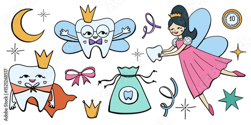 Tooth fairy vector set child illustration
