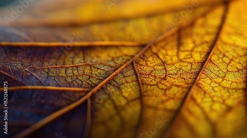 High-resolution close-up of autumn leaf veins, displaying intricate patterns and textures, with vivid color transition from green to brown, symbolizing seasonal change and natural beauty.