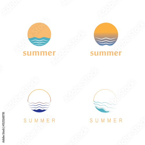 summer beach with palm tree and sunset logo design inspiration