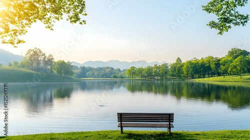 Serene Lakeside Park Scene At Dawn