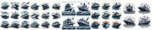 Vector set image silhouette of cruise ship