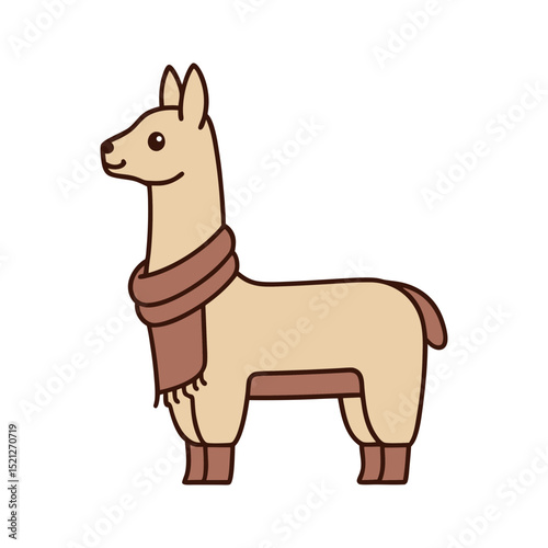 Cute cartoon llama wearing a scarf winter animal illustration