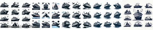 Vector set image silhouette of cruise ship