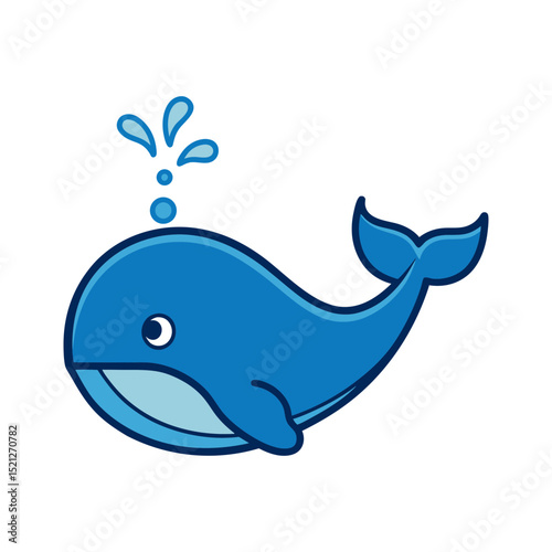 Cute cartoon whale spouting water ocean animal illustration