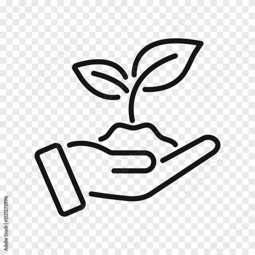 Plant sprout in the hand outline vector icon