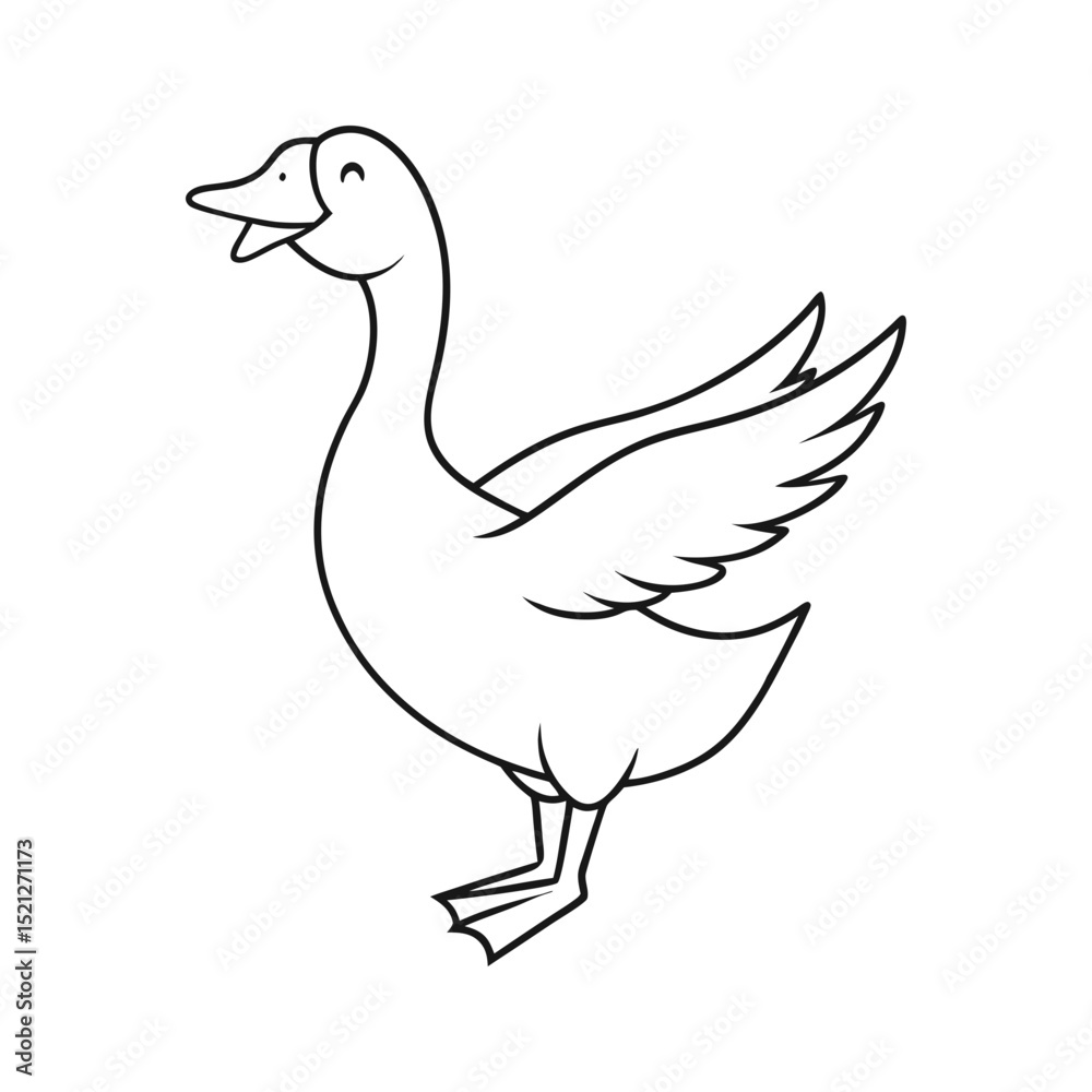 Fototapeta premium Happy goose illustration line art for kids coloring book